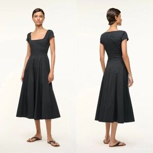 Staud Short Sleeve Wells Dress Short Sleeve Black Midi Size 14
